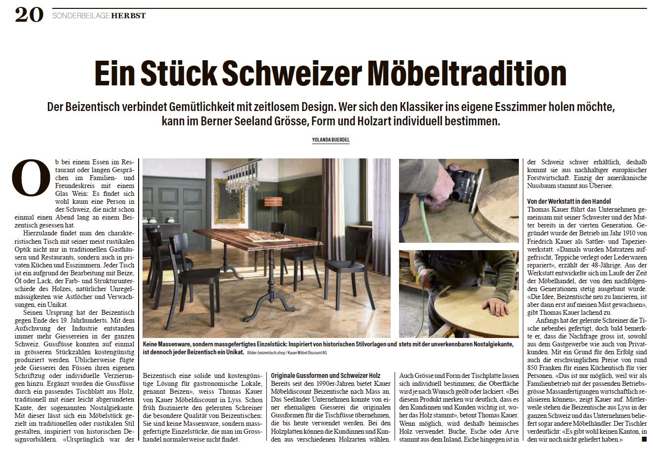 Unsere Beizentische in der BZ/Bund Zeitung