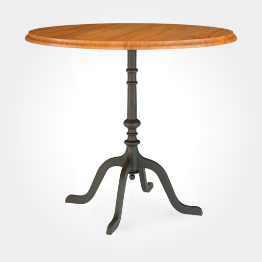 Runder Cafétisch mit edler Kirschbaumholzplatte, warm gemasert und massiv verarbeitet. Der stabile Gussfuß mit vier Beinen sorgt für sicheren Stand und macht ihn ideal für Cafés, Bars und Restaurants.