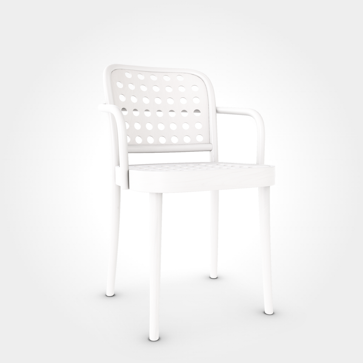 Armlehnstuhl aus Buche in Light White, heller und moderner Gastronomiestuhl, bestens geeignet für Restaurants, Cafés, Bars und Beizen.