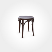 Eleganter Beizenhocker in dunkler Schokoladenfarbe mit runder Sitzfläche und geschwungenen Verstrebungen, ideal für Bar, Restaurant oder Café