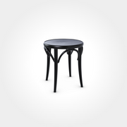 Zeitloser Beizenhocker in Dark Wenge, rund aus massivem Holz mit gebogenen Verstrebungen, perfekt für Restaurants, Bistros und klassische Cafés.