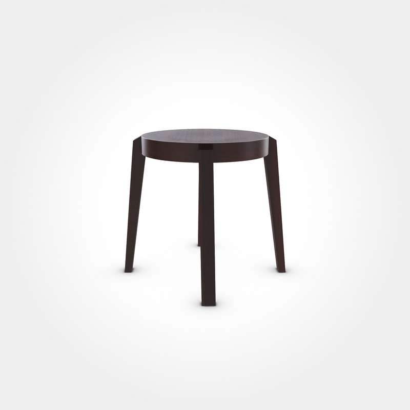 Runder Hocker in edlem Dunkelbraun Dark Chocolate mit vier Beinen, massives und hochwertiges Sitzmöbel für Beizentische in Restaurant, Bar oder Café
