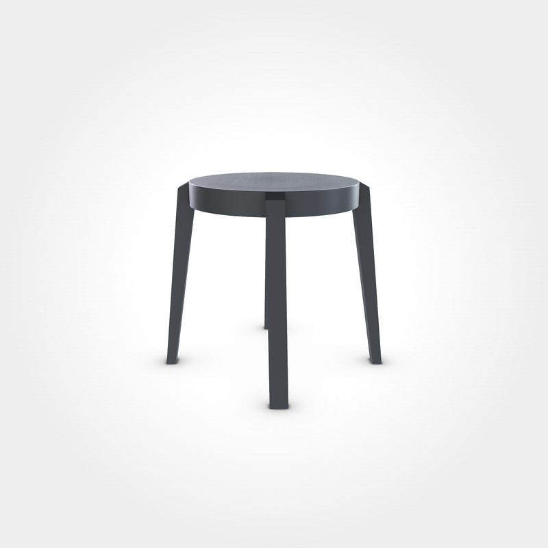 Runder Hocker in dunklem Grauton Gray Shadow mit vier Beinen, modernes und robustes Sitzmöbel für Beizentische in Restaurant oder Bar