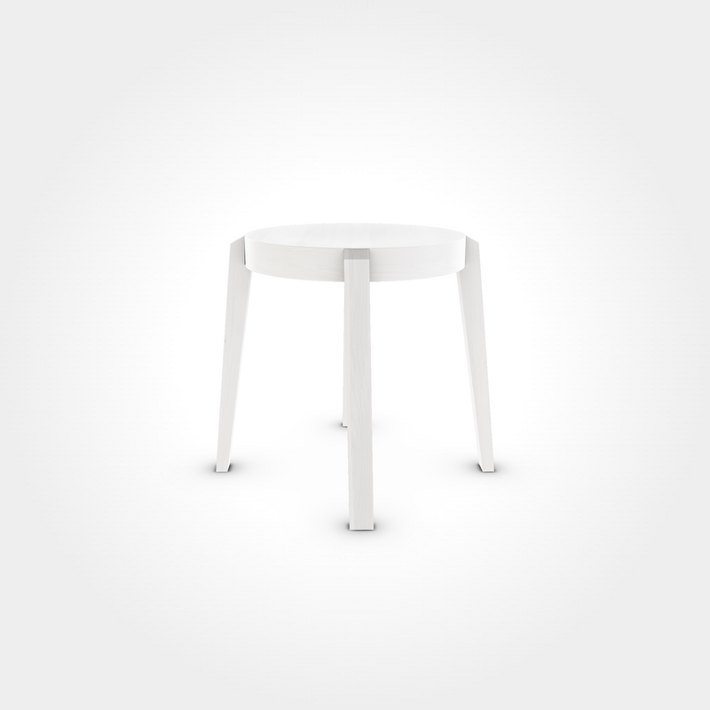 Runder Hocker in elegantem Weiß mit vier stabilen Beinen, modernes und vielseitig einsetzbares Sitzmöbel für Beizentische in Restaurant, Bar oder Café, sorgt für eine helle und freundliche Atmosphäre