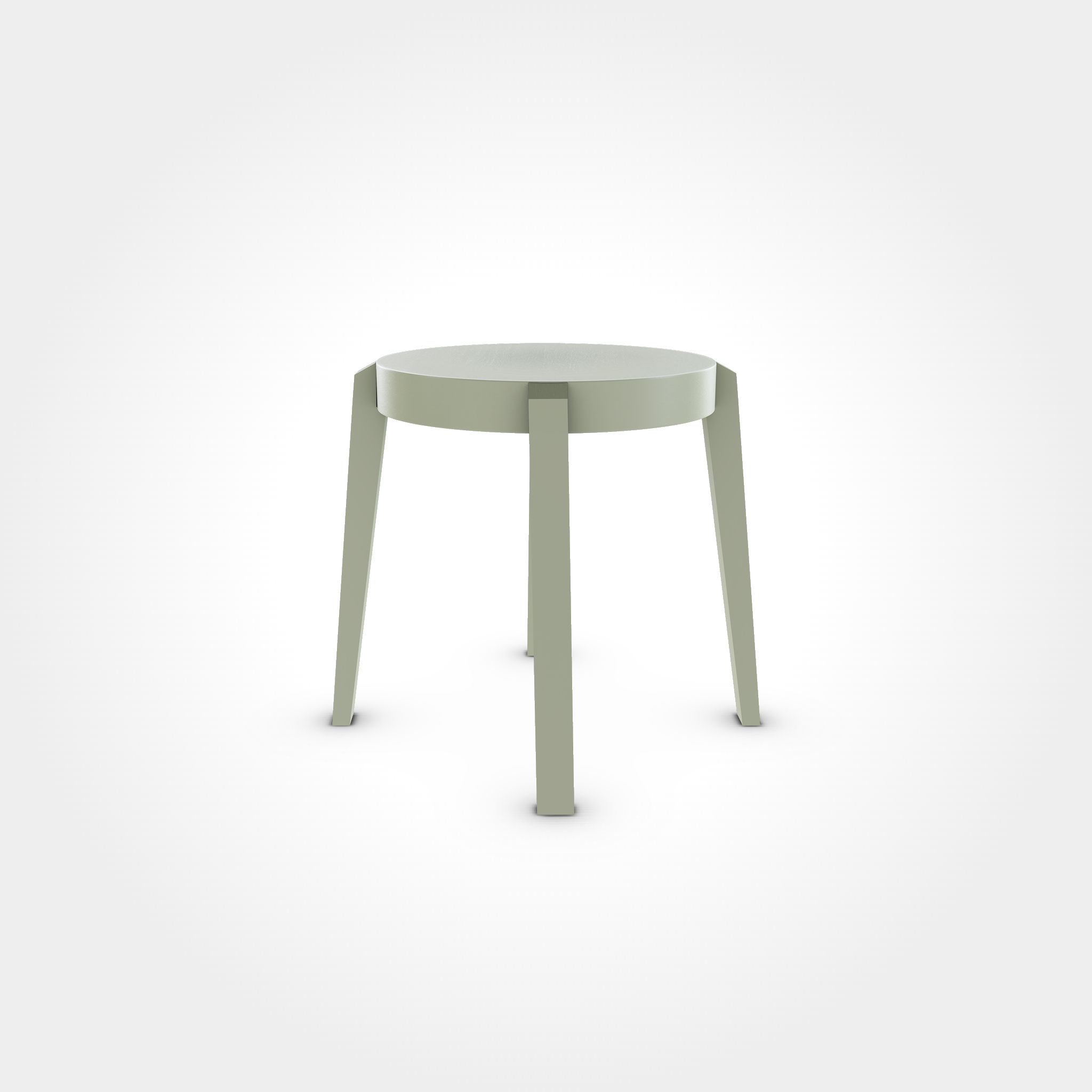 Runder Hocker in sanftem Grünton Pebble Green mit vier Beinen, schlichtes und modernes Möbel für Beizentische in Restaurant, Bar oder Café