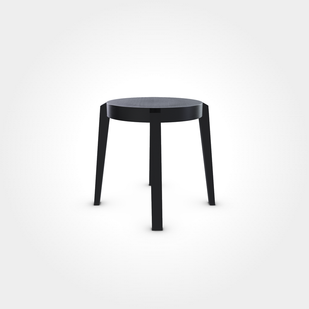 Runder Hocker in elegantem Black Grain mit vier Beinen, klassisches Sitzmöbel aus Holz für Beizentische in Restaurant, Bar oder Café