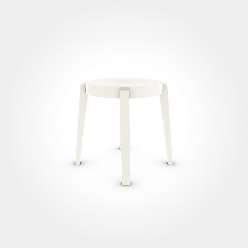 Runder Hocker in Weiß mit vier Beinen, modernes schlichtes Design, ideal als Ergänzung zu Beizentischen in Gastronomie und Zuhause