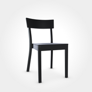 Bistrostuhl Bergamo mit Black Grain Oberfläche. Dunkle Holzmaserung, stapelbar und elegant – ein zeitloser Stuhl für Bars und Restaurants.
