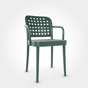 Armlehnstuhl Buche in Deep Green, eleganter Stuhl mit Armlehnen, stabile Bauweise für Cafés, Restaurants und Beizentische mit Stil.