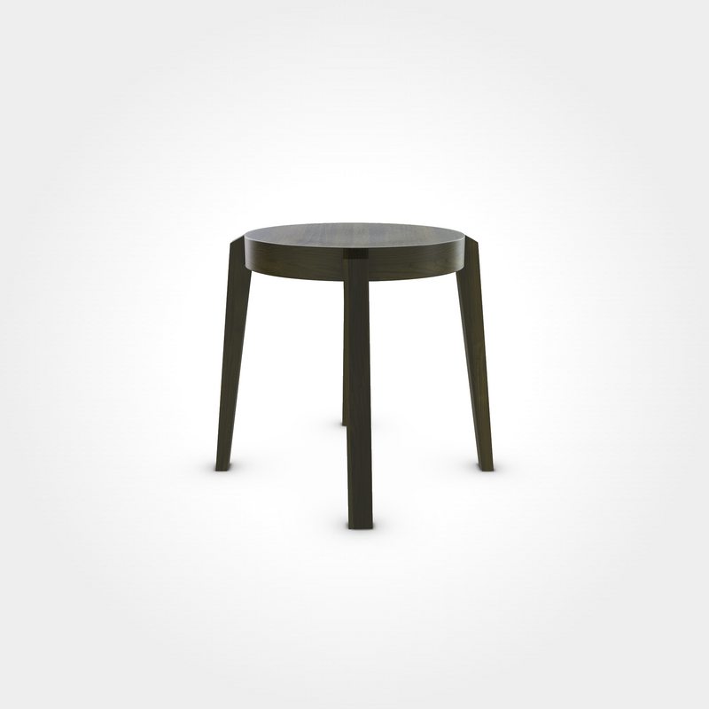Runder Hocker in dunklem Forest Green mit vier Beinen, robustes Sitzmöbel aus Holz für Beizentische in Restaurant, Bar oder Café, bringt eine elegante und natürliche Atmosphäre