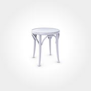 Klassischer runder Hocker in Moon Grey mit geschwungenen Verstrebungen und vier Beinen, elegantes Sitzmöbel für Beizentische in Restaurant, Bar oder Café