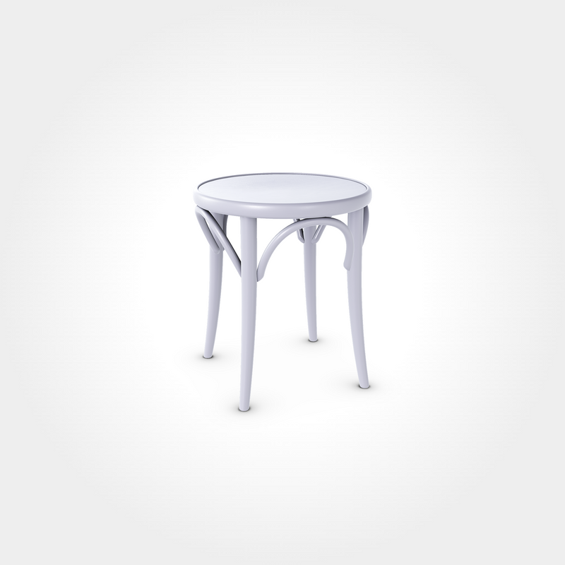 Klassischer runder Hocker in Moon Grey mit geschwungenen Verstrebungen und vier Beinen, elegantes Sitzmöbel für Beizentische in Restaurant, Bar oder Café