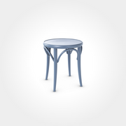 Klassischer runder Hocker in Steam Blue mit geschwungenen Verstrebungen und vier Beinen, elegantes Sitzmöbel für Beizentische in Restaurant, Bar oder Café