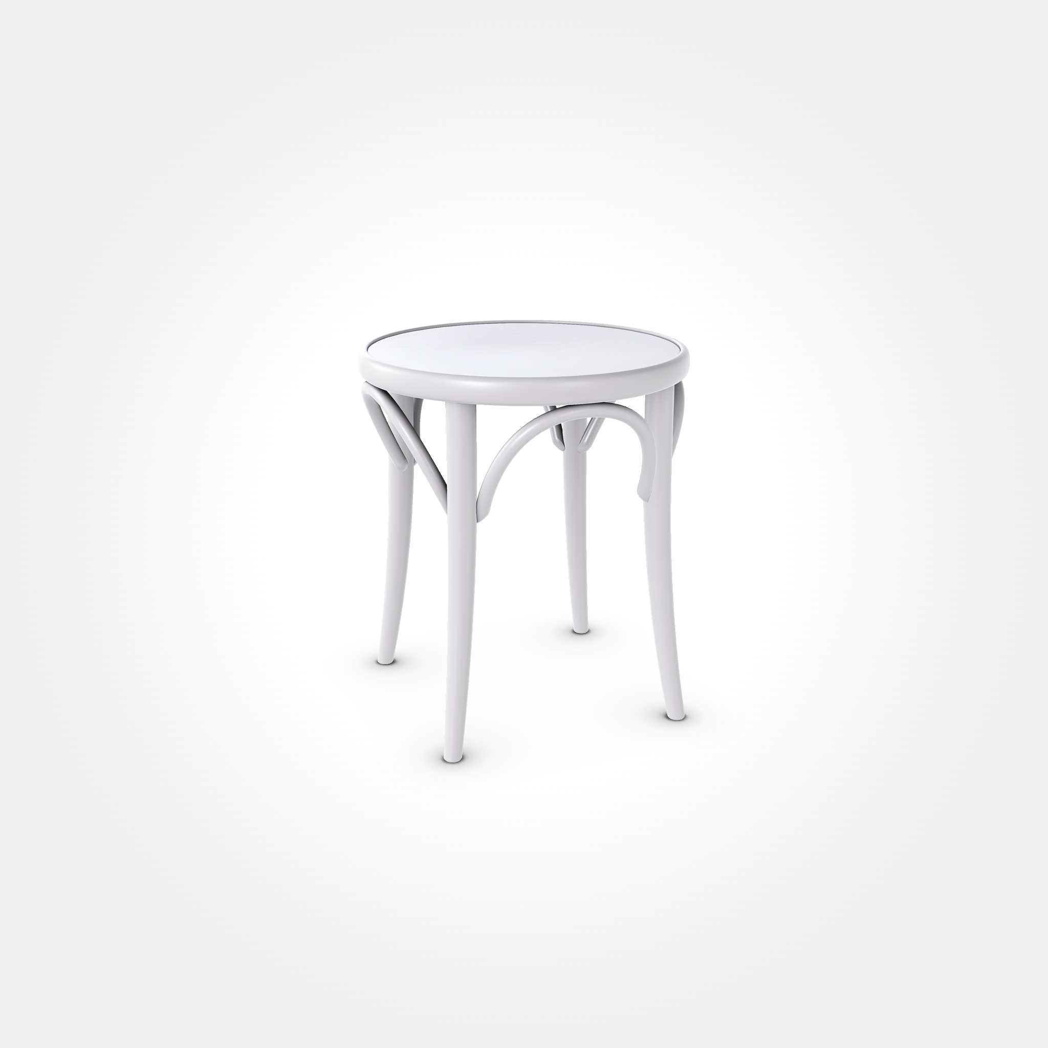 Klassischer runder Hocker in Cloud Grey mit geschwungenen Verstrebungen und vier Beinen, stilvolles Sitzmöbel für Beizentische in Restaurant, Bar oder Café