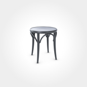 Klassischer runder Hocker in Gray Shadow mit vier Beinen und geschwungenen Verstrebungen, stilvolles Sitzmöbel für Beizentische in Restaurant, Bar oder Café