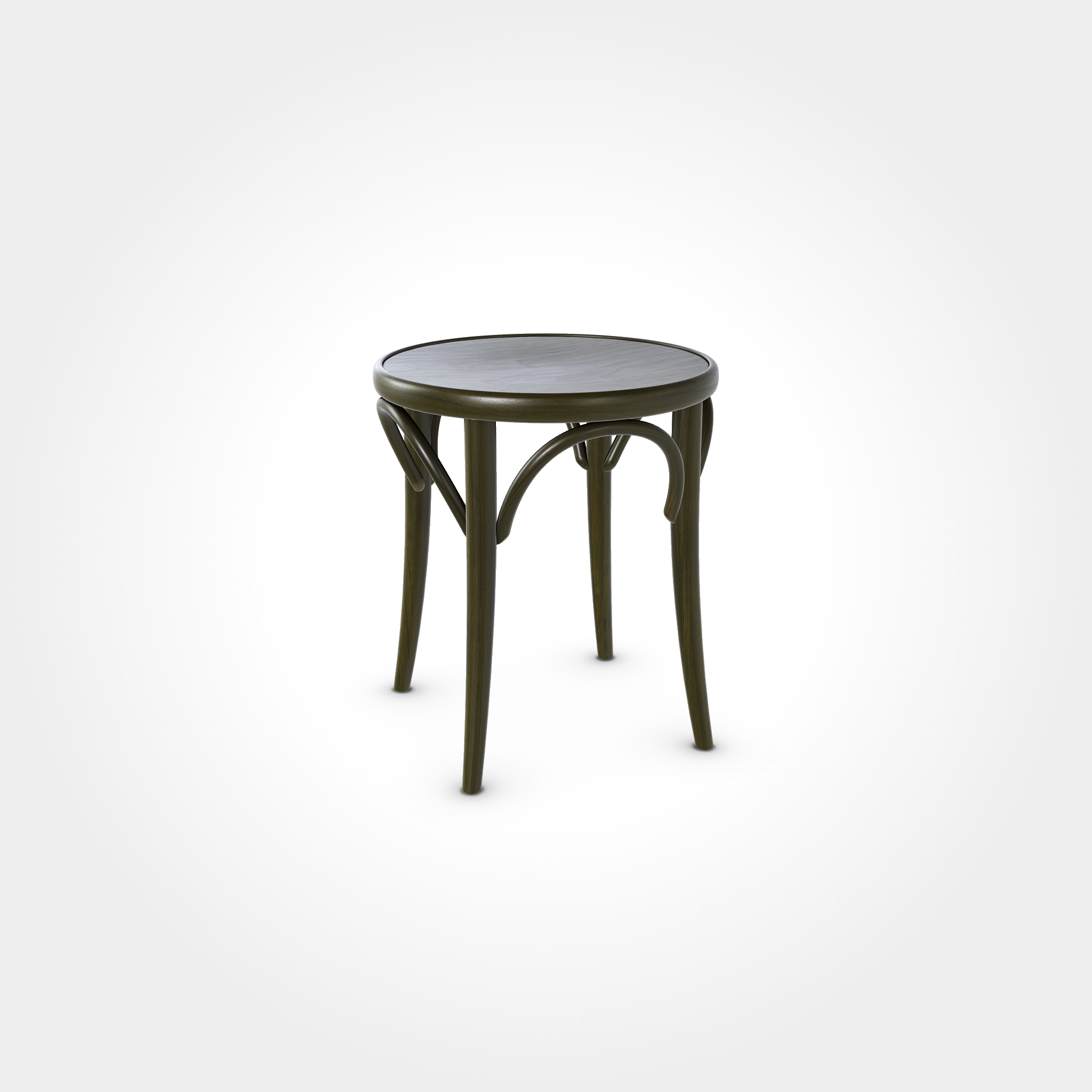 Klassischer runder Hocker in Forest Green mit elegant geschwungenen Verstrebungen und vier Beinen, robustes Sitzmöbel für Beizentische in Restaurant, Bar oder Café