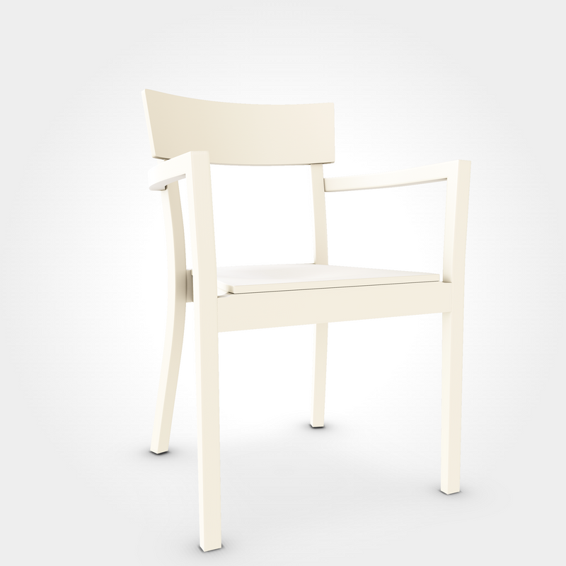 Beiger Armlehnenstuhl Bergamo stapelbar elegantes Retro Design stabiler Stuhl für Café Esszimmer oder Gastronomie