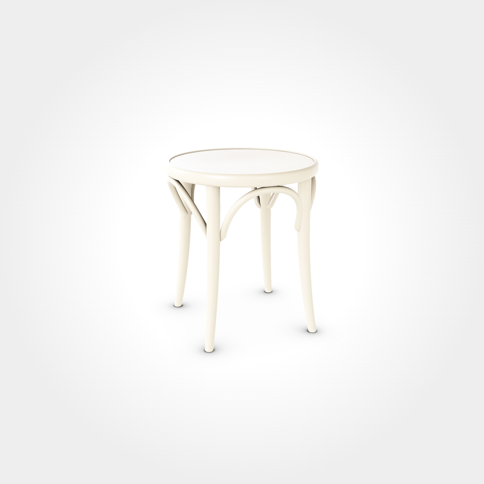 Moderner runder Hocker in Mocca Beige mit geschwungenen Verstrebungen und vier Beinen, schlichtes Sitzmöbel für Beizentische in Restaurant, Bar oder Café