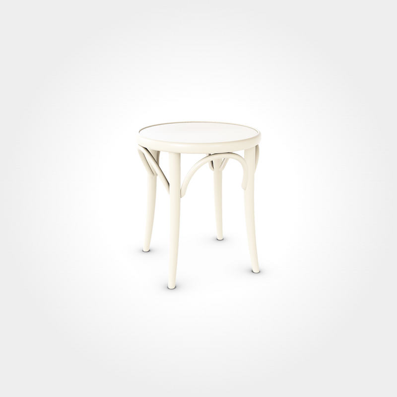Moderner runder Hocker in Mocca Beige mit geschwungenen Verstrebungen und vier Beinen, schlichtes Sitzmöbel für Beizentische in Restaurant, Bar oder Café