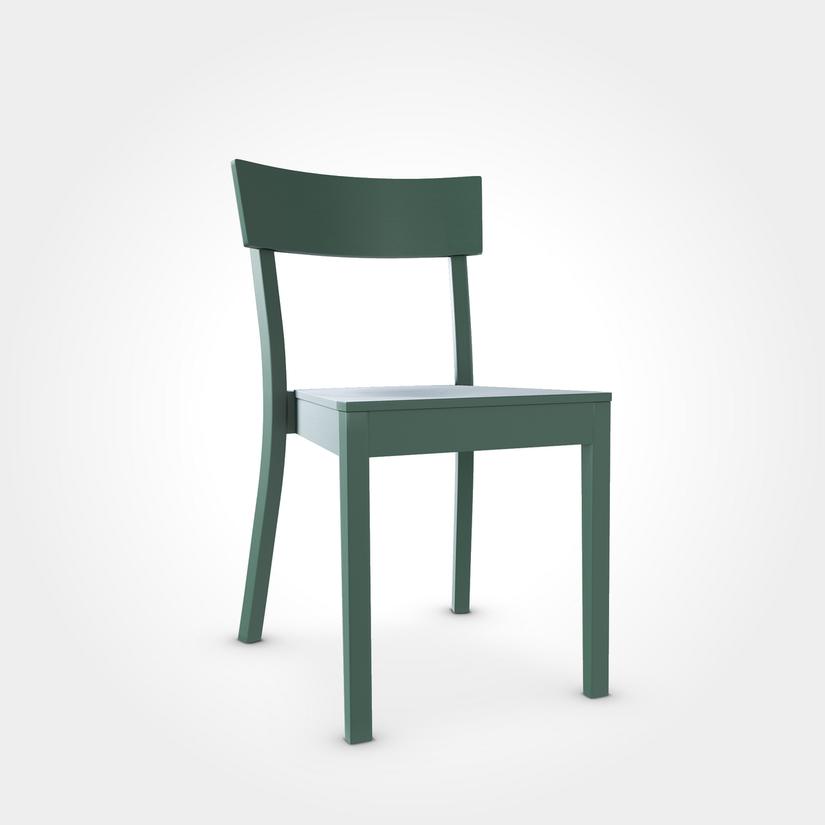 Restaurantstuhl Bergamo in Deep Green, stabiler Buchenstuhl mit satter grüner Lackierung. Stapelbar und ideal für moderne Cafés und Restaurants.