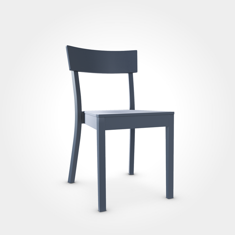 Restaurantstuhl Bergamo in Graphite Blue. Dunkelblauer Stapelstuhl aus Buche, ideal für Gastronomie, Bars und Cafébereiche.